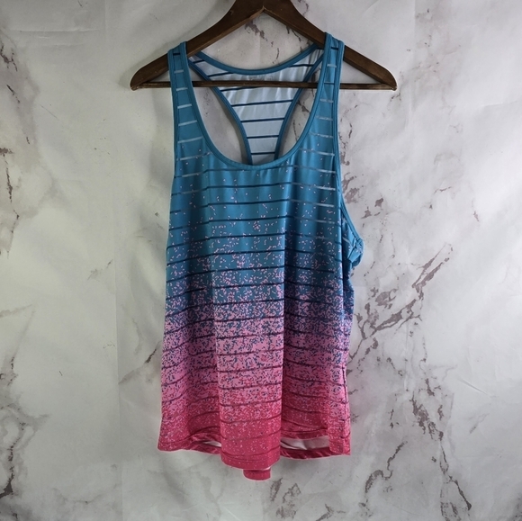 Zyia Active Tank Top Women XXL Blue Pink Striped Havana Splatter Ombre - Picture 1 of 10